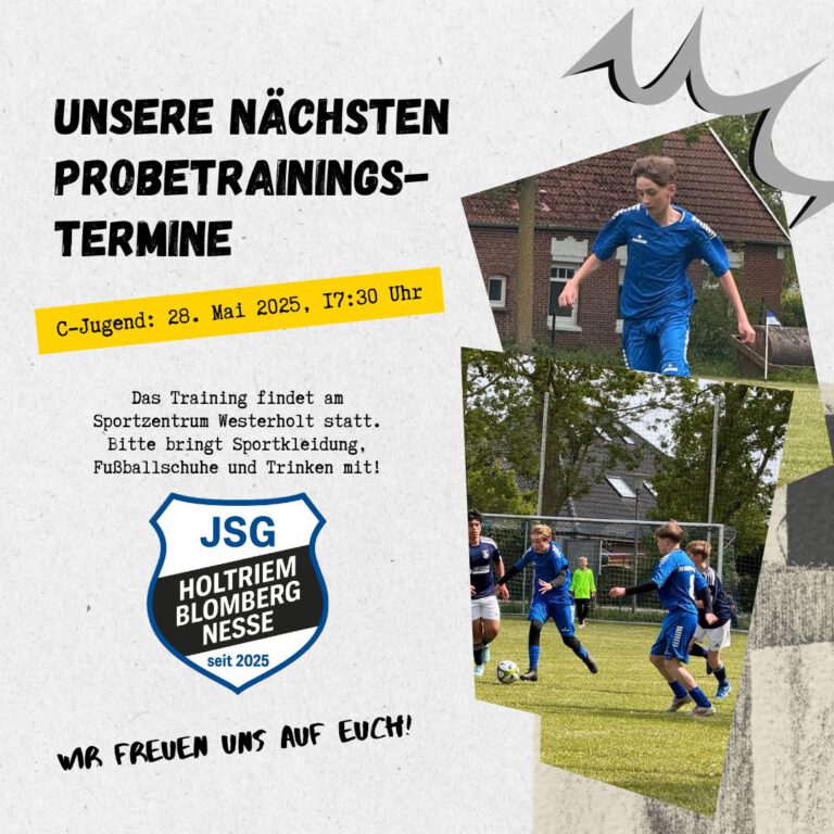 Mehr über den Artikel erfahren Einladung zum Probe- und Kennenlerntraining der JSG Holtriem / Blomberg / Nesse