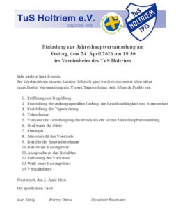 Mehr über den Artikel erfahren Einladung zur Jahreshauptversammlung